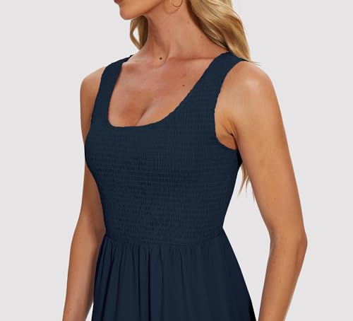 Image of Women's Summer Smocked Maxi Dresses Sleeveless U Neck Ruffle Hem Tiered A Line Flowy Dress