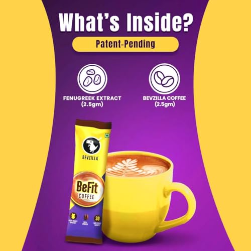 Image of Bevzilla 30 Instant BeFit Coffee Powder Sachets |Arabica with Fenugreek Extract (30 x 5g Pouches)| Smooth, Bold Flavour | Supports a Healthier Lifestyle |Enjoy Hot & Cold