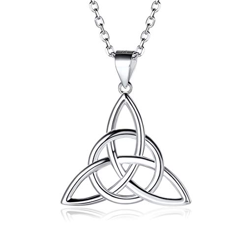 925 Sterling Silver Pendant Necklaces Dainty Simple Good Luck Irish Celtic Knot Triangle Necklaces, Rolo Chain 18"