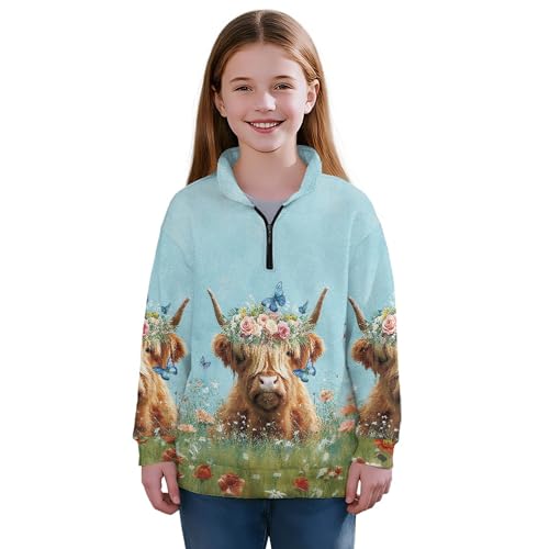 Image of AmzPrint Girls Graphic Quarter Zip Coat Long Sleeve Lightweight Oversized Athletic Running Hoodies For Kids Teen Girls