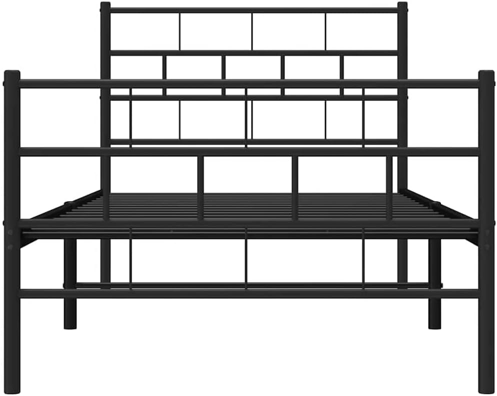 Metal Bed Frame Black Powder-Coated Steel Twin Platform Bed Frame with Sturdy Slatted Foundation Easy-Assembly Durable Nonslip Modern Minimalist Bedroom Mattress-Support Furniture