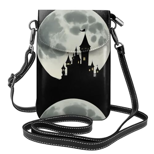 Étui à rabat en cuir pour femme design artistique château et lune chic