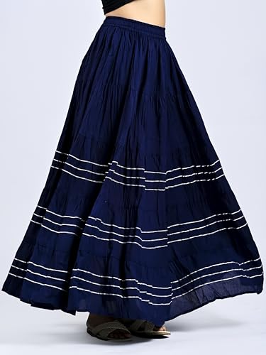 Image of Payal Creation Women's Rayon Flared Long Skirt with Gota Lace | Ethnic Maxi Skirt for Girls & Women | Festive Casual Flowy Comfortable Skirt | Free Size White Long Skirt