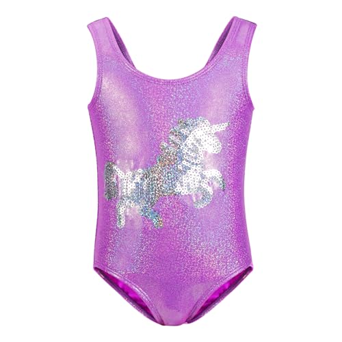 TIZAX Bañador Natación para Niñas Traje de Baño Una Pieza Niñas Bañadores Niña Playa Piscina Unicornio Morado 6 años