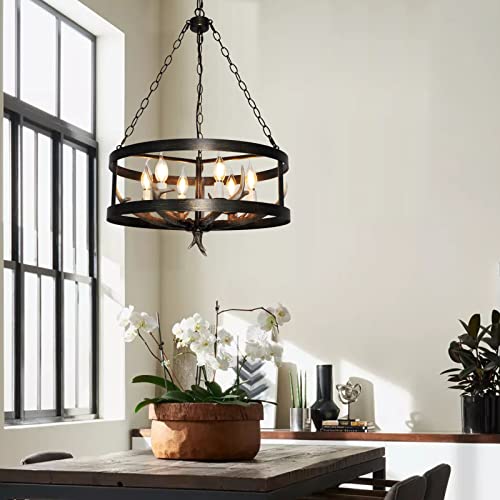 Qianlu Farmhouse Pendant Light Fixture Antler Chandelier Metal Resin Retro Pendant Light6-Light D20"H29" Rustic Chandeliers Farmhouse & Kitchen Island Dining & Living Room #TOP2