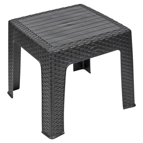 URBNLIVING Mesa de centro de mimbre con diseño de ratán, muebles de jardín de plástico para exteriores (negro), PSP-14507-21209P