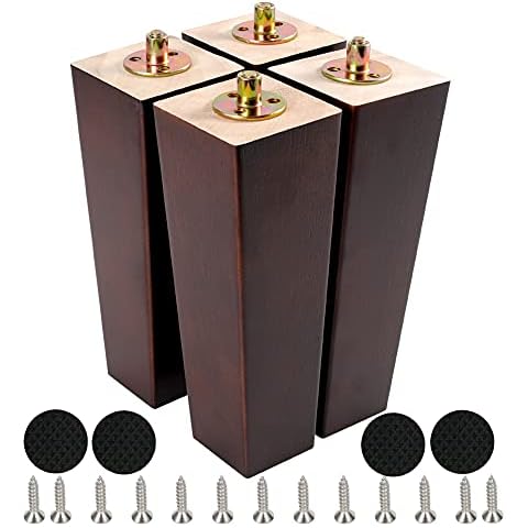 8 Inch Wood Furniture Legs, Wooden Couch Sofa Leg Feet Set of 4, Mid-Century Modern Walnut Square Replacement Legs for Sectional Nightstand Armchair Recliner Table Dresser Sideboard Cover