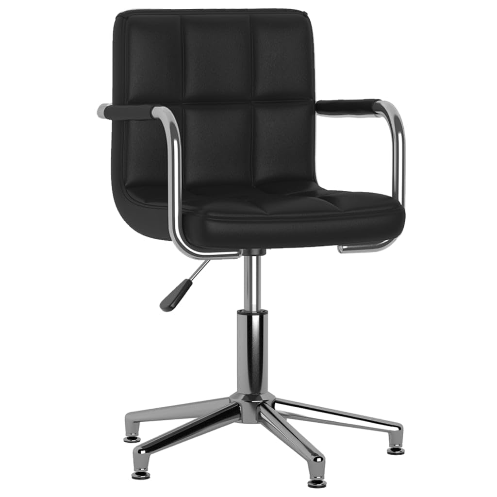 Silla de oficina giratoria negra de piel sintética, altura regulable con muelle de gas, rotación de 360°, silla de escritorio ergonómica para oficina y juegos, estructura de acero cromado