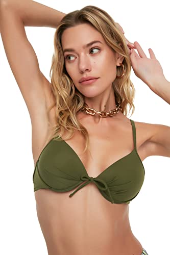 TRENDYOL Damen Bow Detailed Push-up Bikini Top, Khaki, 40 EU