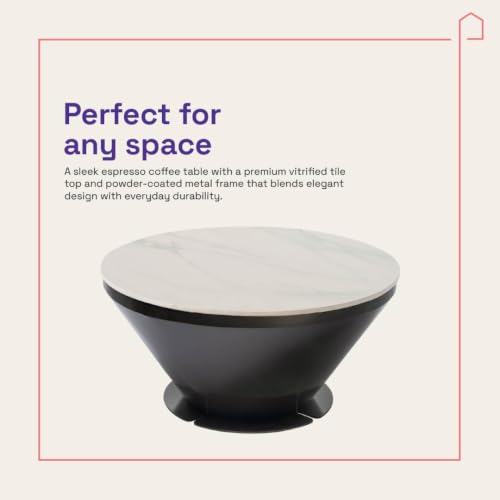 Image of Wakefit Espresso Big Coffee Table I Marble Finish I Vitrified Tile Top I Alaska White