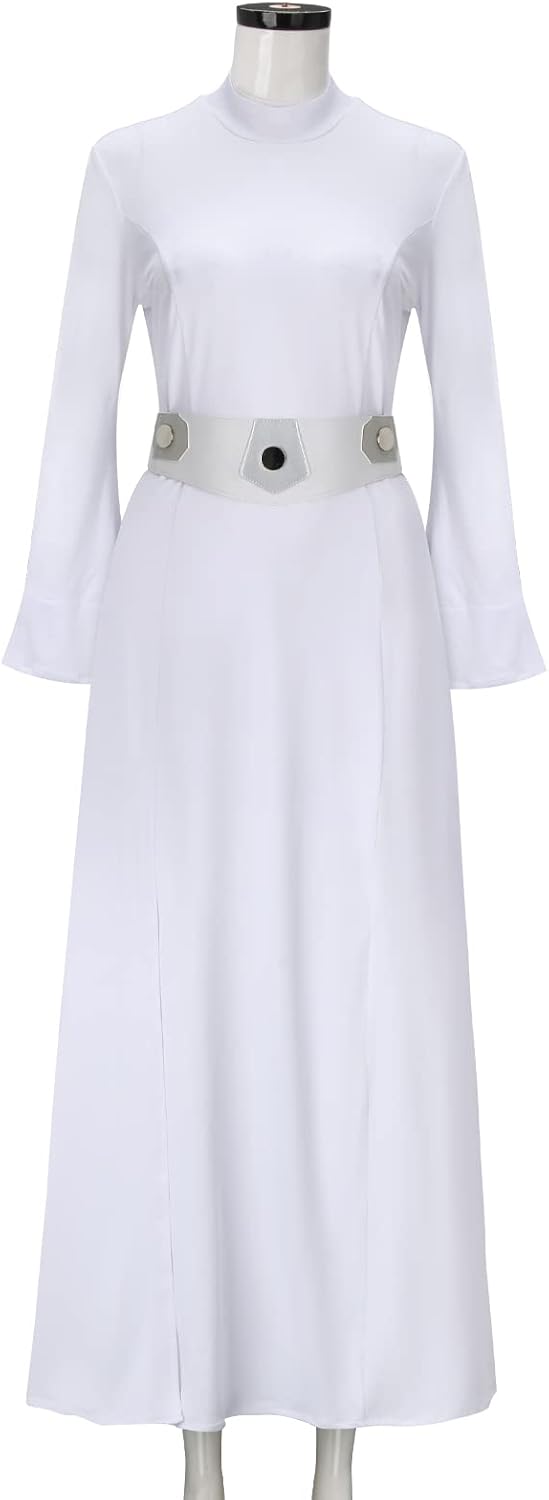 NIHONCOS Womens Costume Dress Halloween Medieval White Long Dress Robe Outfit Full Set With Belt Cosplay Party Props
