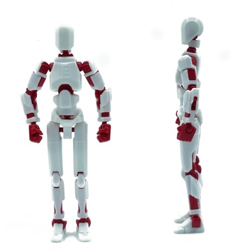 Image of Dummy 13 Action Figure Robot | Fully Articulated 3D Printed Robot Toy | 5.4-inch Collectible Figurine | Matte Finish| Unassembeled (White-Red)