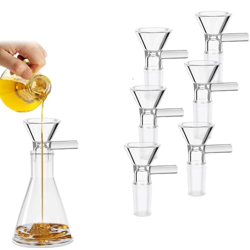 6PCS 14mm for Home Kitchen Heat-Resistant Borosilicate Glass Funnel, Mini Bowl Piece with Handle