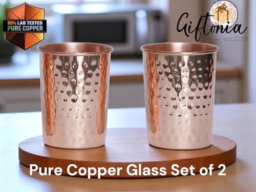 Image of Pure Copper Water Dispenser with Stand & 2 Glasses (5 Litre) | Hammered Copper Water Pot Matka with Leak-Proof Tap | Ayurvedic Copper Tank for Drinking Water, Rustproof & BPA Free
