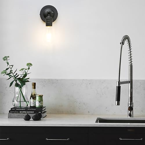 Image of Phansthy 180 Degree Adjustable Single Sconce Light Simple Industrial Wall Sconce Lighting Wall Mount Lamps Decorative Lighting Fixture for Kitchen Living Room Hallway (Black)
