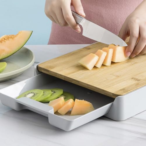 PandaHug Wooden Chopping Board Serving Tray, Bamboo Cutting Board with Slide Out Drawer Tray and Non-Slip Feet, Wooden Platter Perfect for Chopping Vegetables Meat Cheese Bread Kitchen Accessory - Image 5