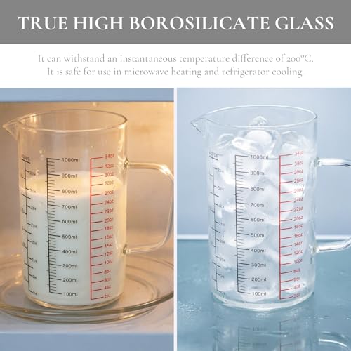 Vaso medidor de vidrio 1000 ML con triple escala miniatura 5