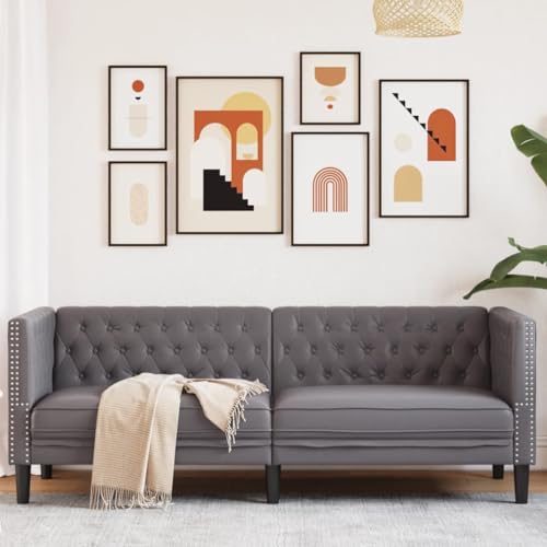 Frdhee Sofa Cama 10 Plaza Sofá De Salón, Sofá Chesterfield de 3 plazas Cuero Artificial Gris