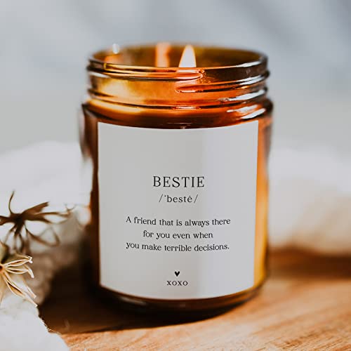 Image of ThreeKin Bestie Candle Gift for Women. Unique Best-Friend Gifts, Lavender Handmade Scent 100% Soy Wax Perfect for Sister, Mom, Daughter, Best Friend, BFF Bday, 9oz Amber Jar, 65 Hour Burn (Pack of 2)