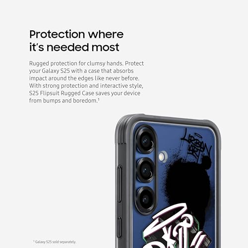 Image of Samsung Galaxy S25 Flipsuit Rugged Phone Case, Protective Cover, Shockproof, Durable Design, Included Interactive Card Syncs with Screen, US Version, EF-JS931CBEGUS, Black