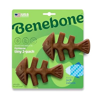 Benebone Tiny 2-Pack Fishbone Durable Dog Chew Toys, Real Fish Flavor, Made in USA
