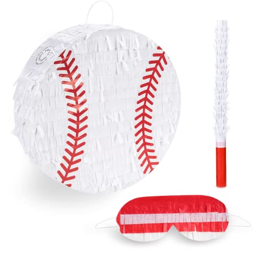 Birchio Baseball Pinata Bundle with a Blindfold and Bat (13