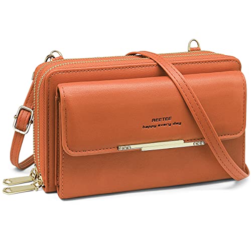 Borse a Tracolla da RFID Blocco Portafoglio Piccola Borsa per Cellulare PU per Telefono a per Grande Capacità Portamonete con donna marrone pelle