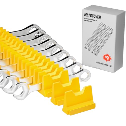 80PCS Modular Wrench Organizer Wrench Holder - Wrench Tool Organizers for Tool Drawer Storage, Wrench Storage Set with Metric & SAE Label, Wrench Rack Tool Gift for Professional Mechanics, Yellow