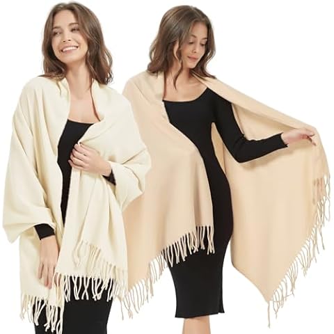 EINSKEY Pashmina Shawls Wraps, 2-Pack Womens Large Scarf Winter Warm Blanket Cashmere Feel Wool Blend Tassel Scarves Cover