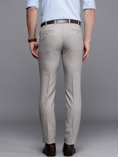 Image of Raymond Men's Slim Fit Mid Rise Polyester Blend Structure Pattern Flat Front Formal Trouser