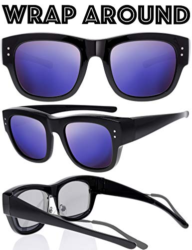Image of The Fresh High Definition Polarized Wrap Around Shield Sunglasses for Glasses - Leather Eyeglasses Case