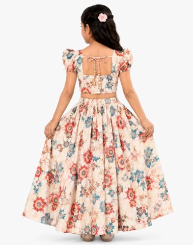 Image of GORLYA Girl's Rayon Printed Traditional Lehenga with Puff Sleeve Designer Choli Set