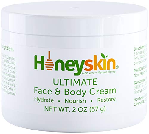 Honeyskin Manuka Honey Face and Body Moisturizing Cream - For Dry Itchy Sensitive Skin - Redness, Eczema, and Rosacea - Skin Tightening Moisturizer Lotion - Natural Aloe and Coconut Oil (2 oz)