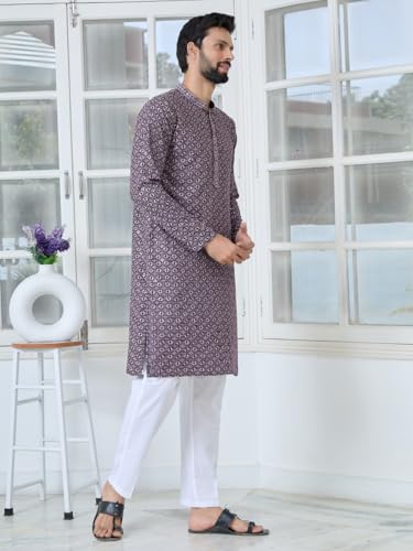 Image of See Designs Men's Full Sleeve Mandarin Collar Men Embroidered Straight Long Kurta - Festive Collection