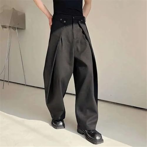 Men’S Loose Cut Wide Leg Jeans Solid Color Patchwork Baggy Denim Pants Fashion Street Trousers2