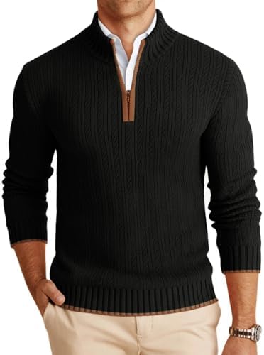 Runcati Mens Quarter-Zip Pullover Sweater Casual Mock Neck Knitte...