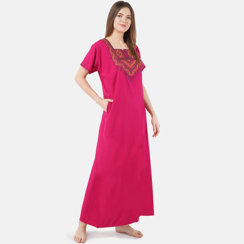 Image of Premium Women Embroidery Night Gown Lizzybizzy Cotton Nighty Maxi