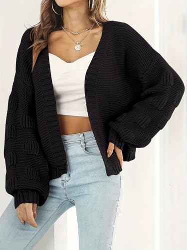 Image of Women's 2024 Fall Open Front Long Lantern Sleeve Cardigan Oversized Chunky Outwear