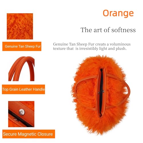 Image of Women Luxury Real Lamb /Mongolian Flush Wool Fur With Genuine Leather Handles Handbag