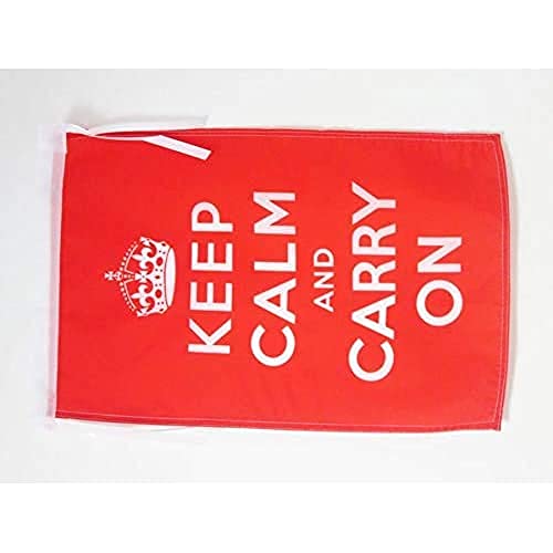 AZ FLAG, Keep Calm and Carry On UK Flag, 18'' x 12'', 100% Polyester Union Jack, United Kingdom Small Banner with Two Cords