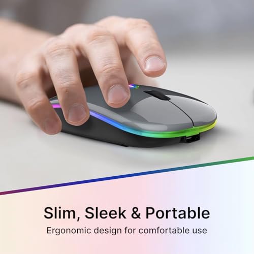 Image of pTron Flick M1 Slim Wireless Mouse w /Rechargeable Battery, Dual Connectivity 2.4Ghz & BT, 4 Buttons, 1000 /1200 /1600 DPI, Vivid LED Lights, Silent Operation, Plug & Play, Type C Charging (Black)