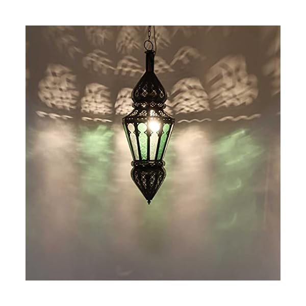 Casa Moro Orientalische Lampe marokkanische Hängelampe Nura Grün Weiß Höhe 54 cm aus Eisen & Glas | Kunsthandwerk aus… – Bild 3