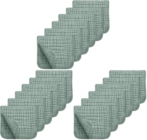 Image of Looxii Muslin Burp Cloths 18 Pack - 20 inch x 10 inch - Ultra Soft & Absorbent, 6-Layer 100% Cotton for Spit Up & Drool- Gentle Baby Burping Cloth, Newborn Boys Girls Essentials, Dark Green