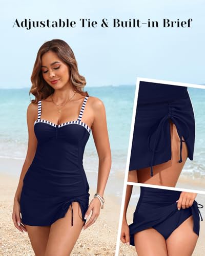 Image of Yonique Womens Tankini Swimsuits with Skirt Two Piece Ruched Bathing Suits Push Up Swimwear XS-XXL