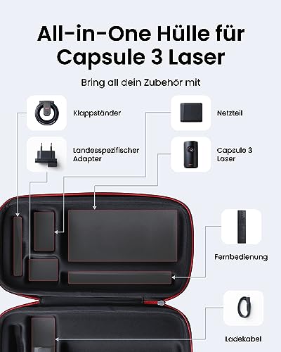 NEBULA Capsule 3 All-in-One Reisehülle, maßgeschneidert für Capsule 3 Laser, Netzteil, Kabel, Fernbedienung und Ständer, wasserdichtes und schützendes Polyester-Design