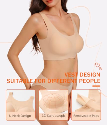 Bras for Women, Wireless Seamless No Underwire Comfort Bras,Full Coverage Everyday T-Shirt Bra4
