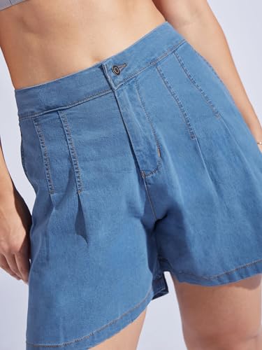 Image of Miss Chase Women's Relaxed Fit Mid Rise Highly Distressed Regular-Length Denim Shorts