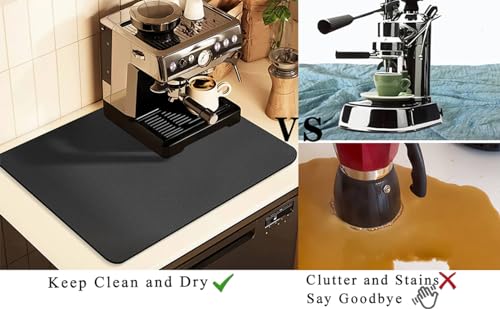Image of Coffee Mat for Countertops ,Coffee Bar Accessories Fit Under Coffee Maker Espresso Machine, Absorbent Hide Stain Rubber Mat for Countertop ,Dish Drying Mat for Kitchen Counter (Dark Gray, 12 inchx19 inch)