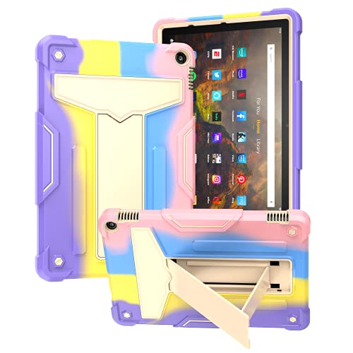 Coque Kindle Fire HD 10 2021 hybride rose arc-en-ciel avec support de protection