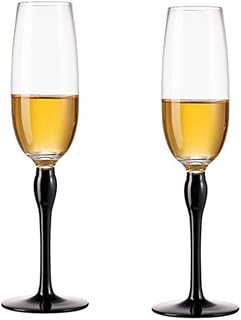 LIBANGRONG-888 Copas de champán Copas de champán, juego de 2 copas de champán de pie alto con tallo multicolor, capacidad de 8,45 oz for fiestas de cumpleaños Copas de champán(Negro)